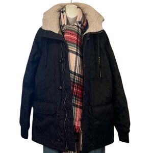 Paul Frank Vintage Black Quilted Shearling  Hoodie Ribbed Cuff Puffer Jacket M